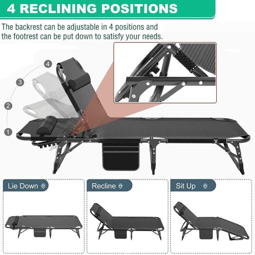 ‼️COLORS MAY VARY‼️COULD HAVE STAINS OR MISSING ITEMS ❗Portable Folding Camping Cot with Mattress and Pillow for Adults | 5-Position Adjustable Patio Lounge Chairs, 440LB Heavy Duty Lounge Chaise Chair for Camping, Poolside, Beach, Garden, Office