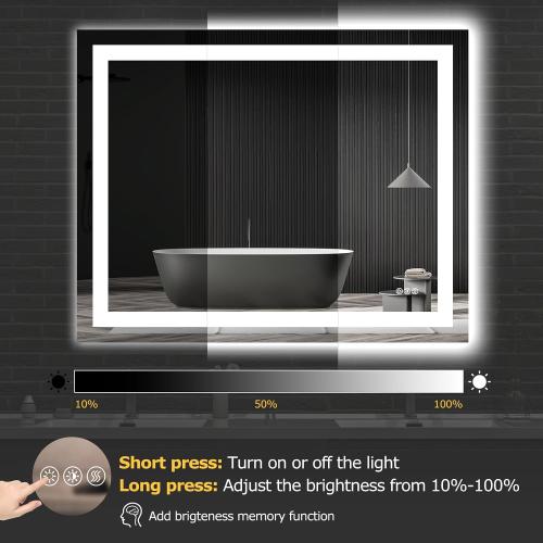 Hivone 40X32 LED Bathroom Mirror with Lights, Anti-Fog, Dimmable, Backlit   Front Lit, Smart Bathroom Vanity Mirror, Memory Function, Shatterproof, Tempered Glass (Horizontal/Vertical)