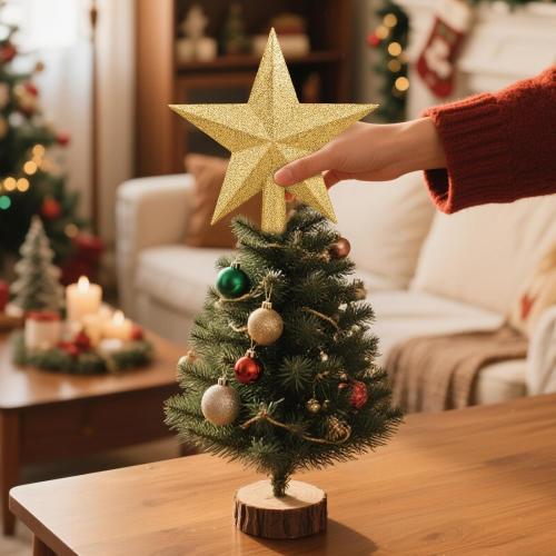 Leuceiy Christmas Tree Topper 10 Inch,Glitter Christmas Ornaments Star Xmas Decoration on Tree for Holiday Ornament or Home Decor(Gold)