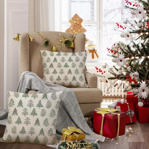 RABUSOFA Christmas Pillow Covers 18x18 Inch Set of 2 Christmas Tree Decorations White Decorative Throw Pillows Winter Holiday Christmas Decor Farmhouse for Home Couch