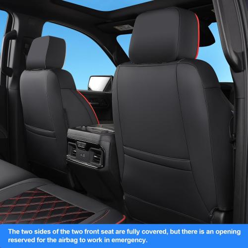 TANDI Fit for Silverado & GMC Sierra Seat Covers with Faux Leather for 2019 2020 2021 2022 2023 2024 2025 Chevy Silverado & GMC Sierra 1500&2020-2025 2500HD 3500HD(Black with Red Trim, Full Set (SG-A)