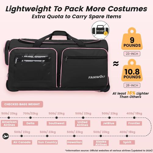 Fanwoli  Dance Bag with Garment Rack | Upgraded Stable System & Fabric | More Lightweight & Wear-Resistant | Ideal Competition Rolling Duffle Bag | Black/Pink Trim