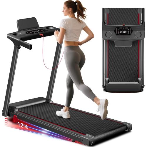 Treadmill with Incline 3-in-1 Portable Treadmills for Home Small, Incline Walking Pad Treadmill with Handle Bar, Walking Pad Foldable with 3.0HP Quiet Brushless, LED Dispay, 300LBS Capacity Black