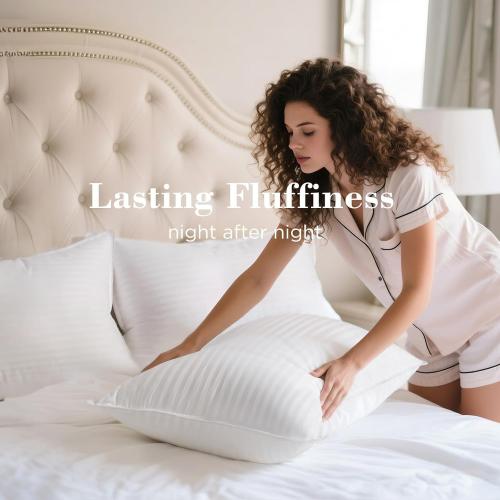 Bed Pillows Queen Size Set of 2, Hotel Collection, Down Alternative Soft Pillow for Back, Stomach or Side Sleepers, Striped White
