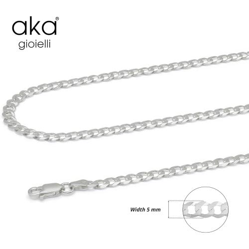 Aka Gioielli - Italian 925 Sterling Silver 5mm Curb Cuban Link Chain - Solid Sterling Silver Necklace for Women and Men - Made in Italy