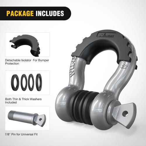 Nilight 2 Pack 3/4 D-Ring Shackle with 7/8 Screw Pin 41,887lbs Break Strength, Heavy Duty Off Road Recovery Shackle with Isolators Washers for Use with Tow Strap, Winch, Off-Road Jeep Truck Vehicle