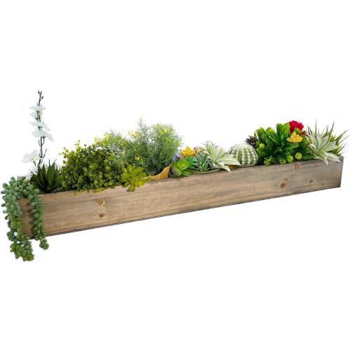 CYS EXCEL Rectangle Wood Planter Box with Removable Plastic Liner (H:4 Open:34x5) | Multiple Size Choices Wood Rectangular Planter | Indoor Decorative Window Box