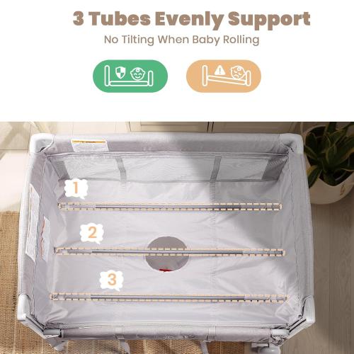 Baby Bassinets Bedside Sleeper, 4 in 1 Portable Bedside Crib w/Mattress, Diaper Changer, Storage Basket, Music Box, Carry Bag, Foldable Playard Sleeper for Newborn (Light Gray)