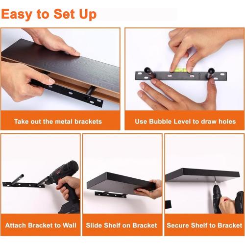 Fixwal Floating Shelves for Wall, 15.7 Wood Wall Mounted Shelves for Living Room, Bedroom, Bathroom and Kitchen, for Storage, Books, Room Decor (Black, Set of 2)