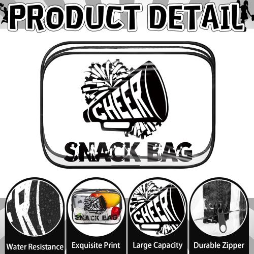 12 Pcs Cheer Snack Bags for Team Gifts Cheerleader Goodie Treat Candy Pouch Bags Transparent PVC Waterproof with Zipper Party for Adult Cheerleading Teammates Party Supplies (Black)