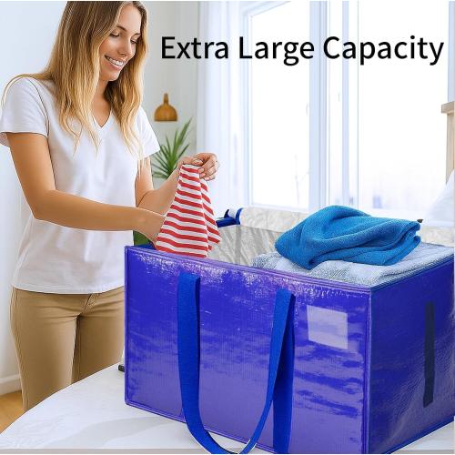 16 Pack-Extra Large Heavy Duty Moving Bags - Waterproof Storage Totes with Handles & Zippers, Foldable for College Dorm, Storage (Blue)