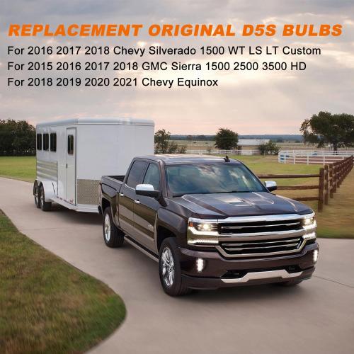 DZG D5S HID Headlight Bulbs for 2016 2017 2018 Chevy Silverado 1500 WT LS LT 2015-2018 GMC Sierra 1500 2500 3500 HD, 8000K Cool White 35W Metal Base Xenon Replacement High Low Beam Bulb, Pack of 2