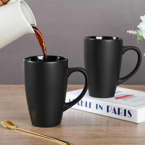 Teivio Home set 8....Extra Large Ceramic Tall Coffee Mugs Set for Coffee Tea Hot Cocoa  Dishwasher & Microwave Safe (Matte black)