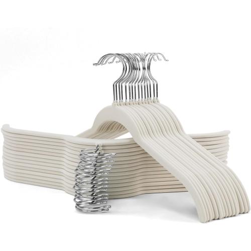 30 Pack Velvet Hangers for Clothes – Non-Slip Slim Flocked Shirt Hangers with 360° Swivel Hook, Space-Saving Felt Hanger for Coats, Sweaters, Tops, Blouses(Beige)