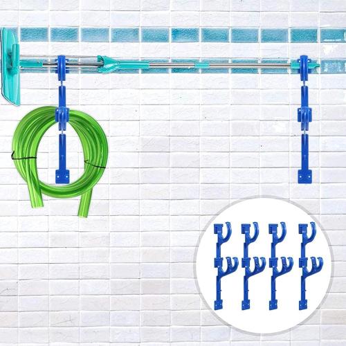 4 Pcs set Pool Pole Hanger Hook 4 Pcs Set, Blue Plastic Holder with Screwsfor Simple to Mount for Outdoor Swimming Pool Telescopic Poles, Nets, Brushes, Garden Hose,Swimming Pool Accessories