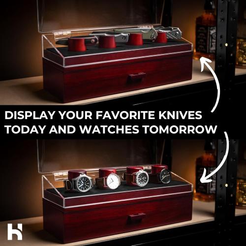 Watch & Pocket Knife Display Case – Switch Up Your Display with the Modular Pillars – Comes with Vegan Leather Padding andThe Combo Deck Pro – Christmas Gift for Men