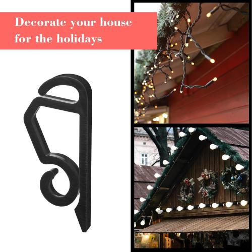 Marsui 120 Pieces Christmas Light Clips Outdoor Gutter Hooks Plastic Seasonal Weatherproof Clips Holiday Fence Hooks for Christmas Roof Tree Outside Hanging String Lights(Black)