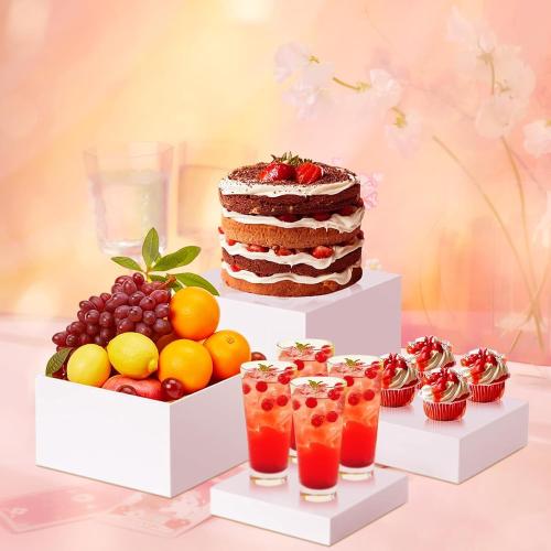 8PCS Buffet Risers, Food Risers for Buffet Table, Display Stand for Catering Dessert, White Acrylic Cube Boxes Nesting Risers for Cupcake Candy Food, Parties, Brunch (10'',9'',8'',7,6.5,6,5.5,5)