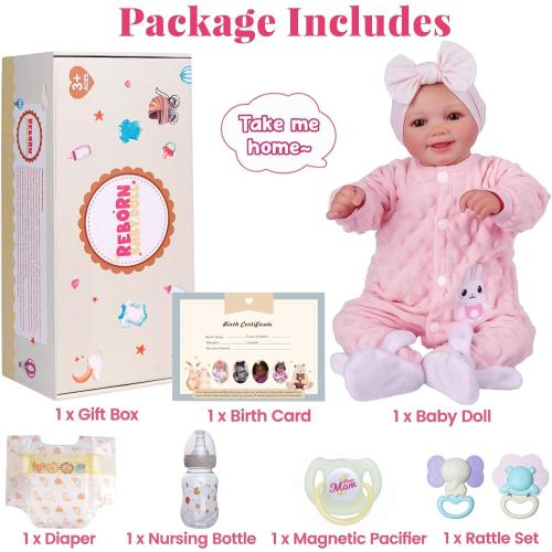 BABESIDE Reborn Baby Dolls Sunny - 17Inch Cute Soft Vinyl Realistic Baby Doll Poseable Smiling Real Life Baby Dolls with Complete Accessories for 3  Years Old Gifts