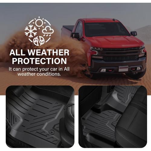 Floor Mats for Chevy Silverado/GMC Sierra 1500 2019-2024 2025 Crew Cab, 2019-2025 GMC Sierra 2500/3500 HD Crew Cab TPE All Weather Floor Liner (Rear Row with Factory Storage)—1st & 2nd Row