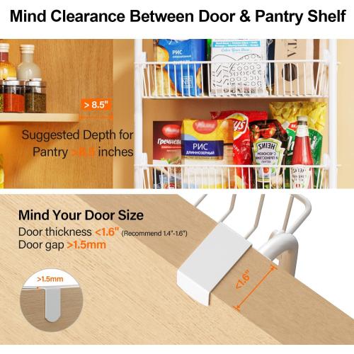 Delamu Large Over the Door Pantry Organizer, 6-Tier Metal Pantry Door Organization and Storage for Easy Install, Hanging Spice Rack Seasoning Shelves for Cabinet & Kitchen, D6.7xW17.5xH53.7 in, White