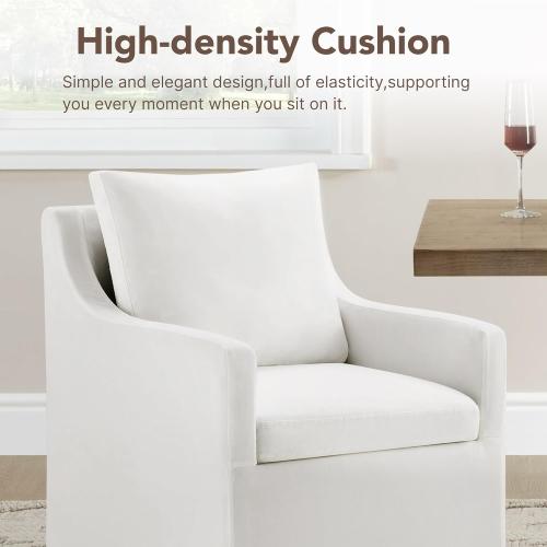 Upholstered Dining Chairs Set of 1, Modern Dining Room Chairs with Casters & Washable Cover, Rolling Accent Chair with Hidden Storage for Kitchen, Farmhouse, Living Room, White, 1 Box