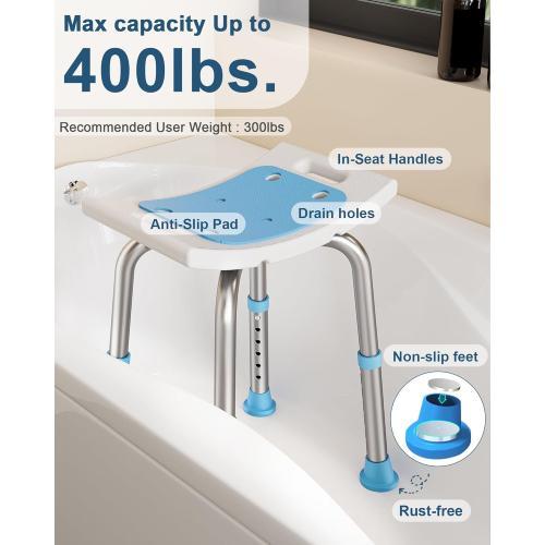 Shower Chair for Inside Shower, FSA/HSA Eligible 400 lbs Adjustable Shower Stool with Suction Feet, Shower Seat for Inside Tub Bathroom Bench Bath Chair for Elderly and Disabled