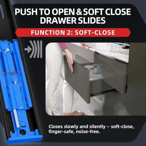 SHUHANG 1 Pair Push to Open Soft Close Drawer Slides 100 lb Load Capacity Side Mount Ball Bearing Rails Cabinet Dresser Glides Wardrobe Kitchen Trash Can Slider Runners Black(20 Inch)