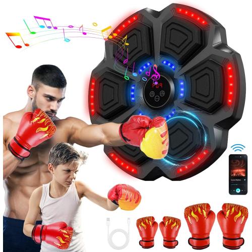 Black New Smart Music Boxing Machine with Red Boxing Gloves, Bluetooth Training Machine with LED Electronic Wall Mounted, Electronic Focus Agility Training Digital Boxing for Kids and Adults