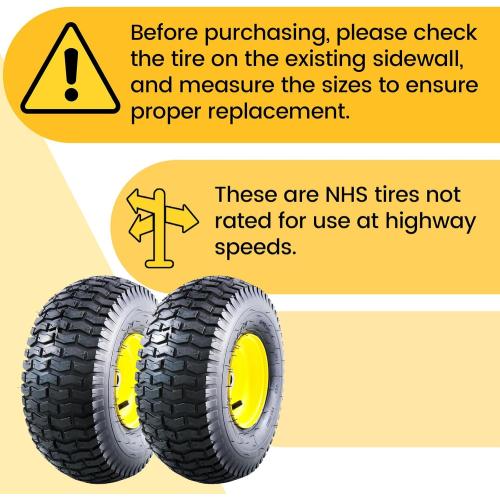 MZREXN 15x6.00-6 Lawn Mower Tires and Wheel Assembly, Front Tires Replacement, Compatible with John Deere & More Riding Mowers, 4 Ply Pneumatic, 3 Offset Hub, 3/4 Bearings, Tubeless, 2PCS