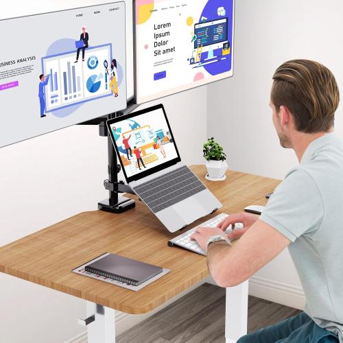 MOUNT PRO Monitor and Laptop Mount, Gas Spring Dual Monitor Arm Fit Two Max 27inch Computer Screens, Laptop Tray for Max 17 Inch Notebooks, 3-in-1 Laptop and Monitor Desk Mount
