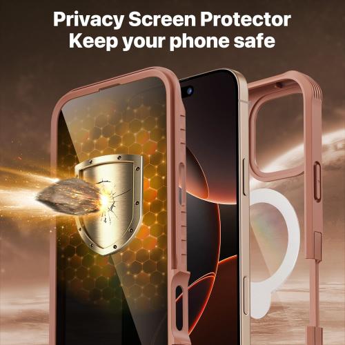 CENHUFO for iPhone 16 Pro Case [Compatible with Magsafe] Full Body Phone Case Built-in 9H Tempered Glass Privacy Screen Protector and 360° Spin Magnetic Stand Ring, Camera Lens Cover - Desert Brown