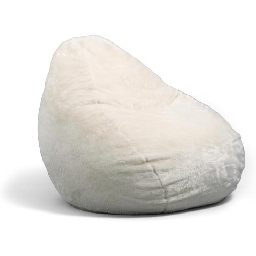 Big Joe Lotus Foam Filled Teardrop Bean Bag Chair with Removable Cover, Ivory Short Shag, Soft Faux Fur, 4 feet Big, Fuf Large Teardrop