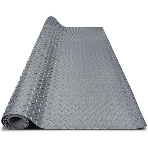 4x10FT Garage Floor Mat, 2.8mm Thickened Flooring Roll for Under Car, Golf Cart Parking Mat, Diamond Plate PVC Rubber Motorcycle Mat, Non-Slip Floor Protector for Garage Warehouse Trailer, Grey
