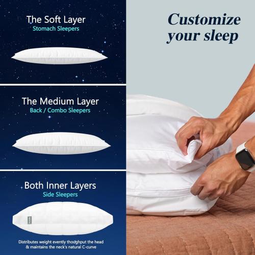 Nuzzle Cooling Adjustable Pillows for Side Sleepers, Luxury King Size Set of 2 Bed Pillows Hotel Collection - Best Adjust Height Soft Firm Pillows for Back, Stomach and Side Sleepers