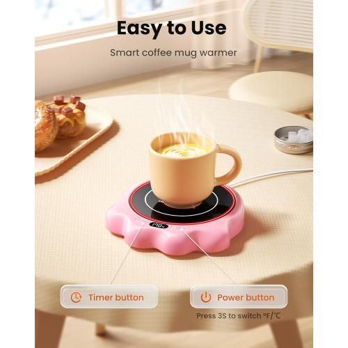 Gaiatop Mug Warmer, 50W Cute Cat Paw Cup Warmers, 3 Temp Settings, 2-10H Auto Shut Off, Coffee Accessories Keep Beverage Hot for Desk and Home, Heated Plate Stocking Stuffers for Tea Candle Pink