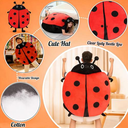 Wearable Lady Beetle Pillow, Giant Wearable Pillow Beetle-Inspired,Removable Oversized Lady Beetles Decorative Pillows,Funny Big Bug Plush Cushion for Kids and Adult (100CM / 40In)