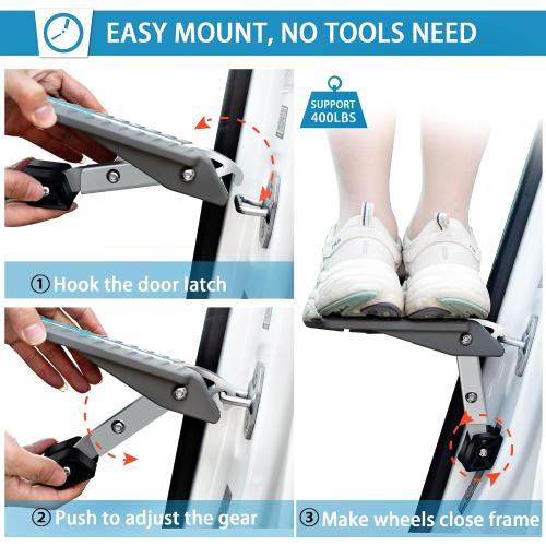 TOOENJOY Universal Car Door Step with 5 Gears, 400LBS Load(Light Grey)