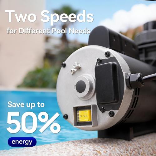Aquastrong Riptide Series 2 HP In/Above Ground Pool Pump, 220V Dual Speed, Up to 8,586 GPH High Flow, Pure Copper Motor, Energy Efficient, Self Priming with Filter Basket
