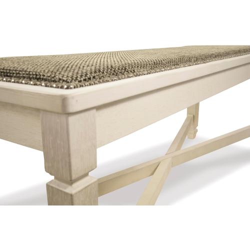 Signature Design by Ashley Bolanburg Casual French Country Upholstered Dining Room Bench with Nailhead Trim, Heavy Woven Fabric, Wood, Antique White & Tan