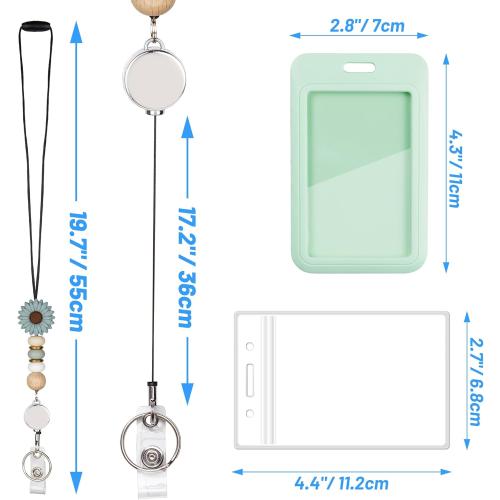 9 in 3 Sets Retractable Lanyards for ID Badges with ID Holder Teacher Lanyard for Women Cute Nurse School Silicone Beaded with Badge Reel