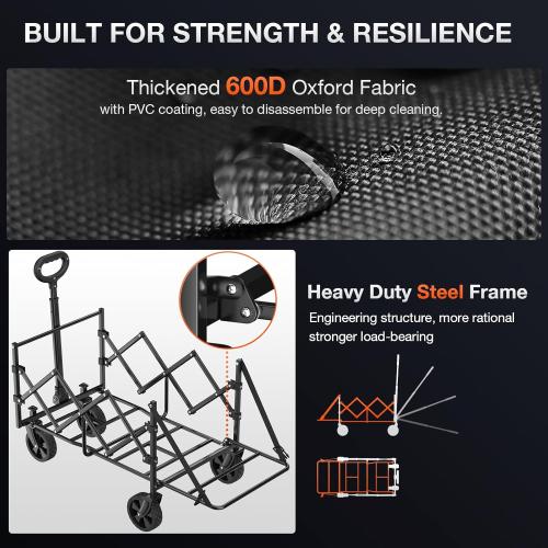 Foldable Wagon with Extended Tailgate: Collapsible Large Capacity Folding Wagon - Heavy Duty Utility Carts for Shopping,Garden,Sports,Groceries,Apartment,Camping,Outdoor - Black