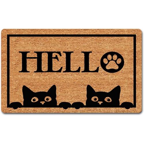 Funny Welcome Mat Personalized Front Porch Mat Decor Rugs with Rubber Back 30(L) x 18(W Black Peeking Cat Hello Doormat for Entrance Way Monogram Mats for Front Door No Slip Kitchen Rugs and Mats