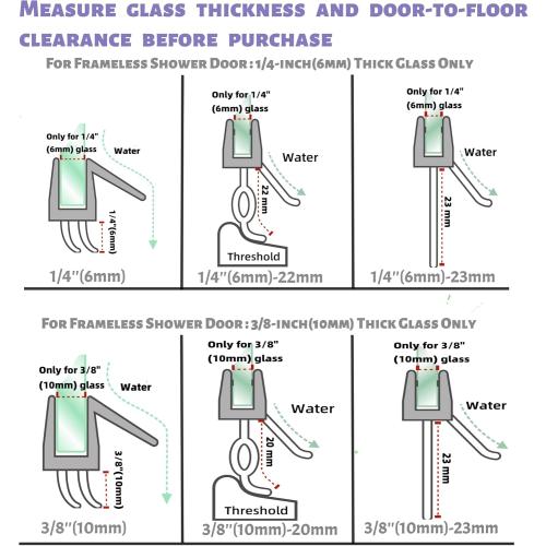 2-Pack Frameless Shower Door Bottom Seal (1/4'' X 39'') Clear Glass Shower Door Sweep Strip can Covers up to 23mm Gap - Stop Leaks