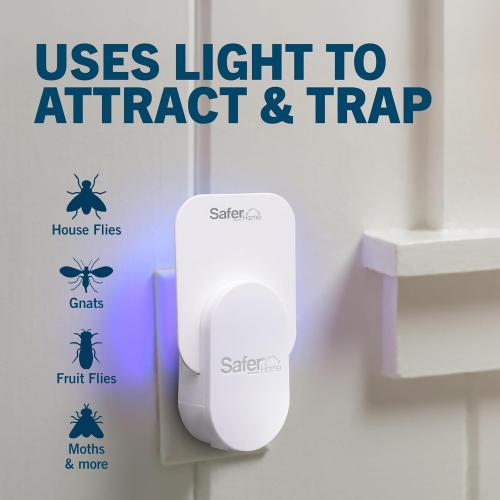 Safer Home Indoor Plug-In Fly Trap - SH502 - Effective Fruit Fly Traps for Indoors, Gnat Traps for House Indoor, 400 Sq Ft Protection - Style: 1 Device   2 Glue Cards