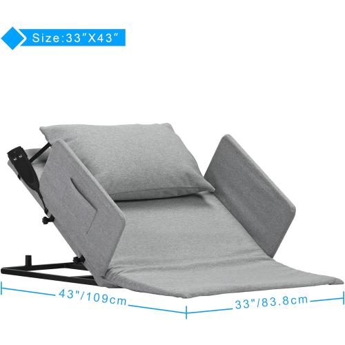 Electric Power Lifting Adjustable Bed Back Rest for Patient Back Lumbar Support, Assist Elderly to Get Out of Bed Easily, Removeable Bedrails with Pocket