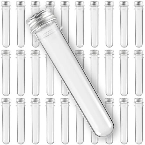 HOZEON Clear Plastic Test Tubes with Caps, 40 ml Test Tubes Sealing Protection Sheets for Plants, Scientific Experiments Candy Storage, Powders, Spices, 140 x 25 mm