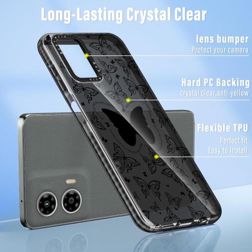 Boaretiu Cute Kawaii Case for Motorola Moto G 5G 2024 with Stand - Fashion Cool 360° Rotate Ring Holder Kickstand Design for Women Girls Boys Teens Girly Case for Moto G 5G, Black Butterfly