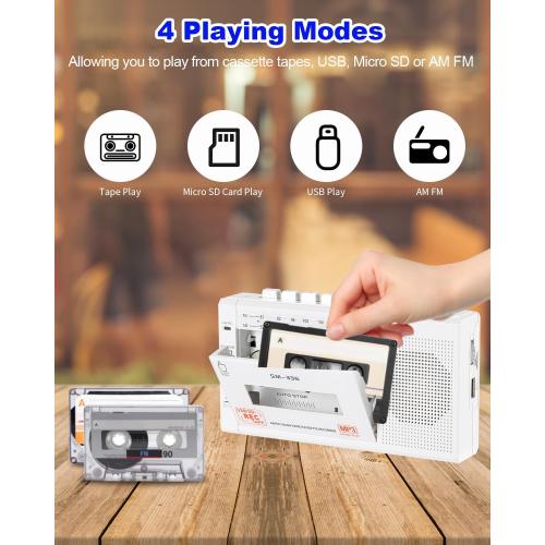 Portable Cassette Tape Player to Digital Converter via USB/SD Card, Record to Cassette/U Disk/SD Card via Mic, Power by AC or AA Battery, Portable Cassette Recorder with Speaker and Headphone Jack