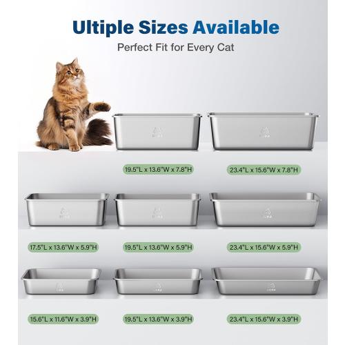 Stainless Steel Litter Box, Metal Cat Litter Box with High Sided for Big and Small Cats, Kitty Litter Boxes, Non-Stick, Easy to Clean, Odor-Free, Small Cats Toilet